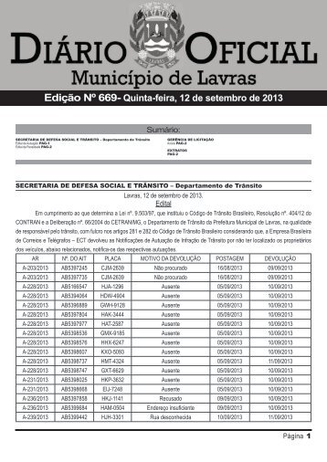 EdiÃ§Ã£o 669_12_09_2013 - Prefeitura Municipal de Lavras