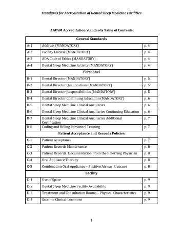 Standards for Accreditation of Dental Sleep Medicine Facilities