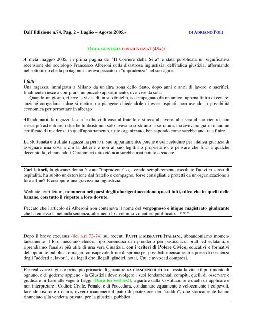 Dall'Edizione n.74, Pag. 2 â Luglio â Agosto 2005. - Potere Civico