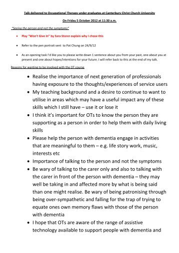 My Experience: Occupational Therapy Students - Kent and Medway ...