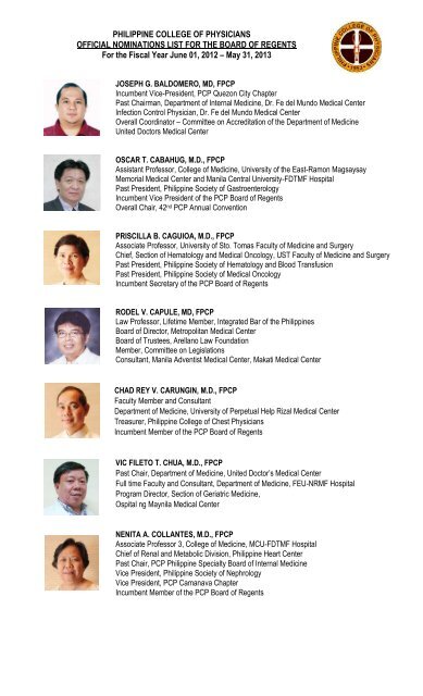 official nominations list for the board of regents - Philippine College ...