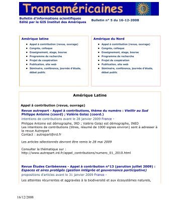 Bulletin n° 5 du 16-12-2008 - Réseau Amérique Latine