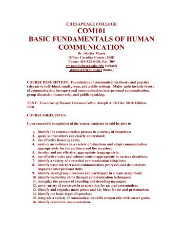 COM101 BASIC FUNDAMENTALS OF HUMAN COMMUNICATION