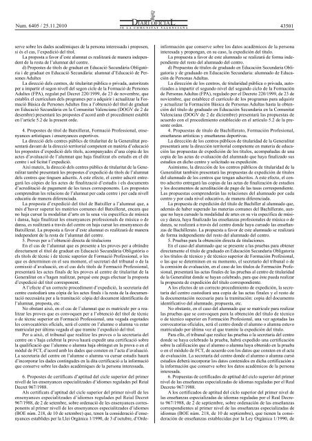 ORDE 85/2010, de 15 de novembre, de la Conselleria d'EducaciÃ³ ...