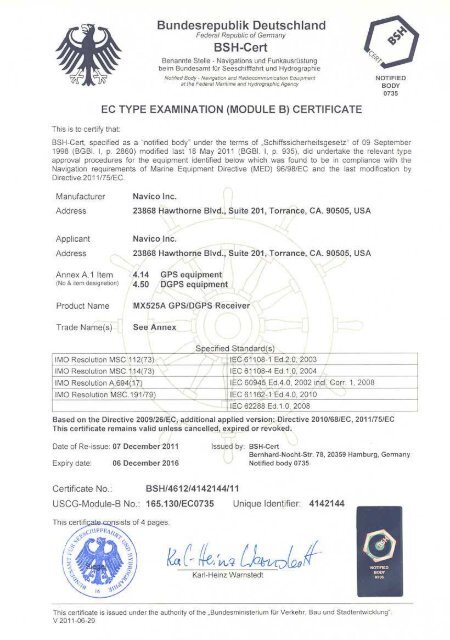 Module B Certificate MX525A