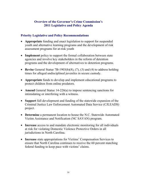 GCC 2011 Legislative and Policy Agenda - North Carolina ...