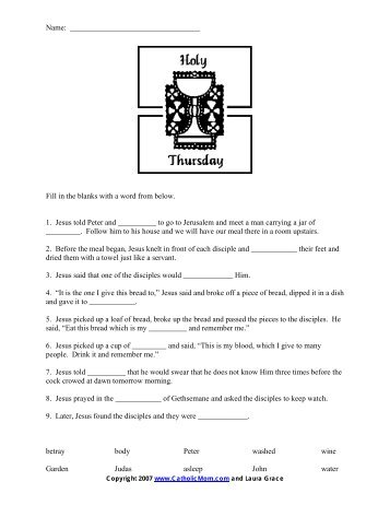 Holy Thursday Worksheet - Catholic Mom