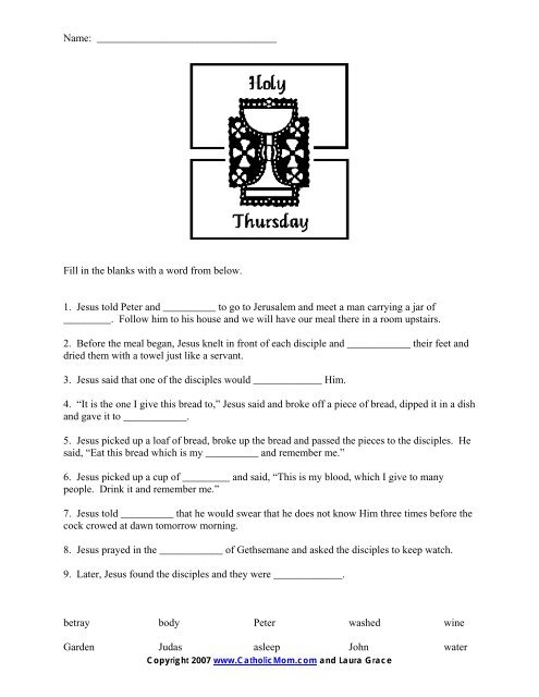 holy thursday worksheet catholic mom