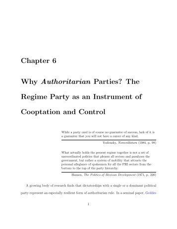 Chapter 6 Why Authoritarian Parties? The Regime Party as an ...