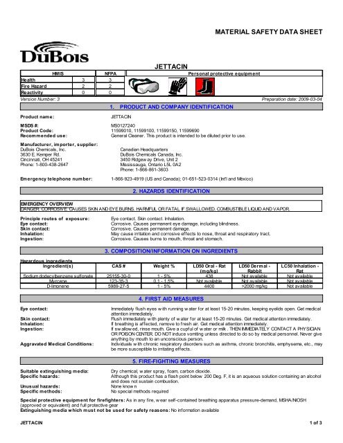 MSDS - DuBois Chemicals Online Store