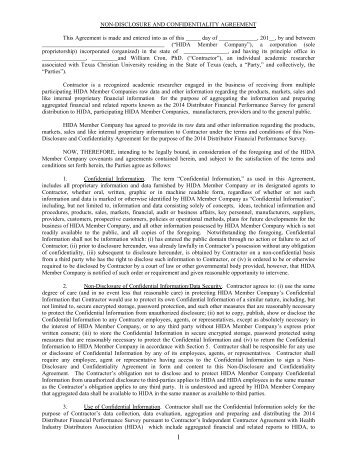 NON-DISCLOSURE AND CONFIDENTIALITY AGREEMENT ... - Hida