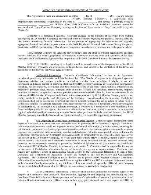 NON-DISCLOSURE AND CONFIDENTIALITY AGREEMENT ... - Hida