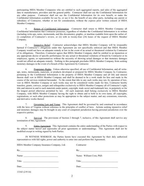 NON-DISCLOSURE AND CONFIDENTIALITY AGREEMENT ... - Hida