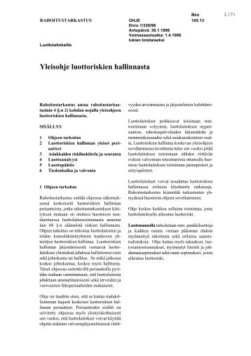 Yleisohje luottoriskien hallinnasta 105.13 - Finanssivalvonta