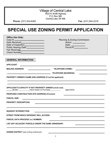 special use zoning permit application - The Village of Central Lake