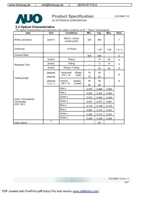 Product Specification - Fortec AG