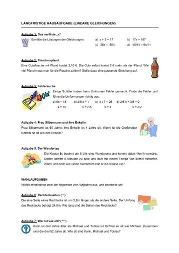 LANGFRISTIGE HAUSAUFGABE (LINEARE GLEICHUNGEN)