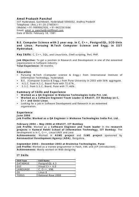 Resume - International Institute of Information Technology ...