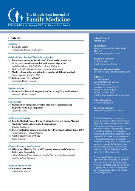 Contents - Middle East Journal of Family Medicine