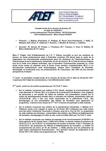 Compte-rendu de la rÃ©union de bureau nÂ°6 en date du 23/02 ... - Afdet