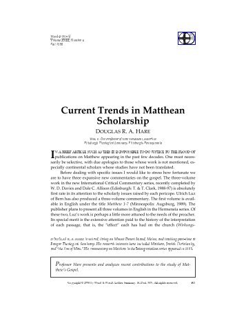 Current Trends in Matthean Scholarship - Word & World - Luther ...