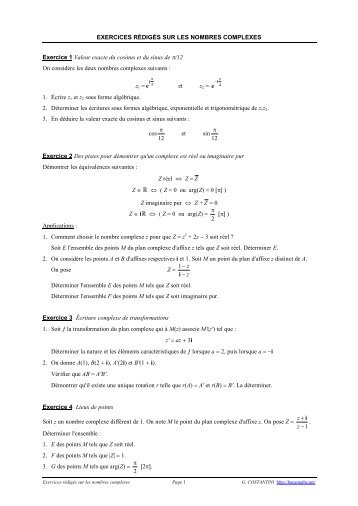 Exercices rÃ©digÃ©s sur les nombres complexes