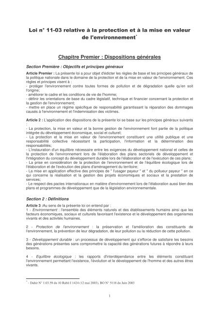 Loi nÂ° 11-03 relative Ã  la protection et Ã  la mise en valeur de l ... - estis