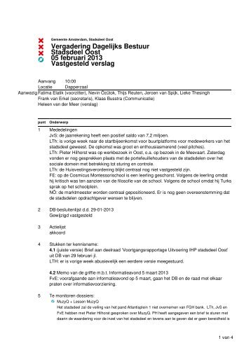 DB-verslag 5 februari 2013 - Stadsdeel Oost - Gemeente Amsterdam