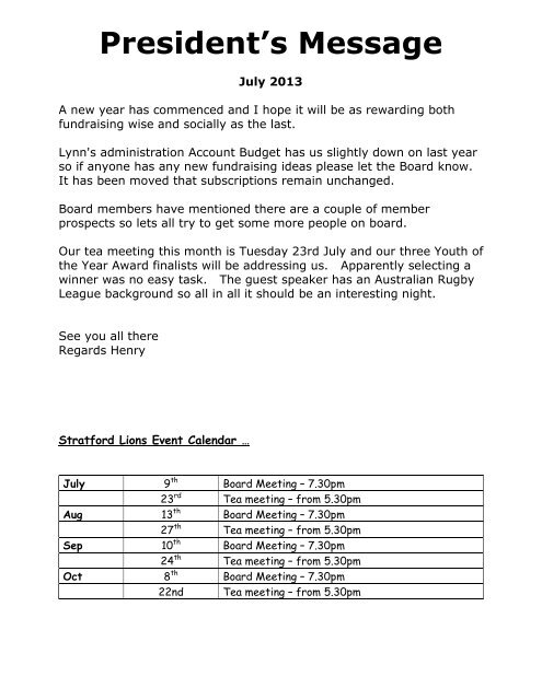 July 2013 Bulletin - Lions Clubs New Zealand