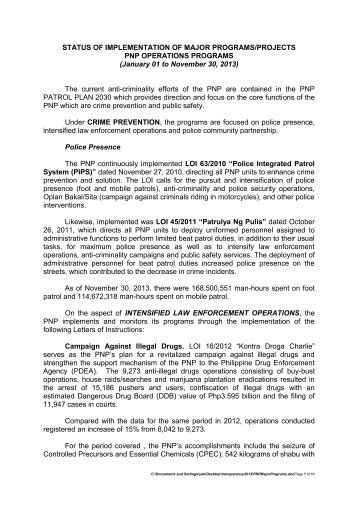 pnp operations programs and assessment - Philippine National Police