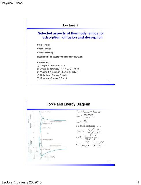 Adsorption, desorption, diffusion