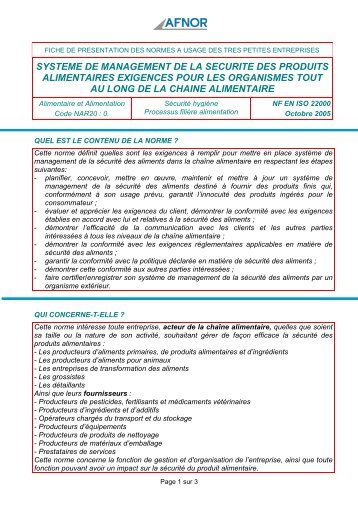 Alimentaire Fiche NF EN ISO 22000 (octobre 2005)