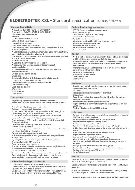 GLoBETRoTTER XXL Ã¢Â€Â“ Standard specification (A Class ... - Dethleffs