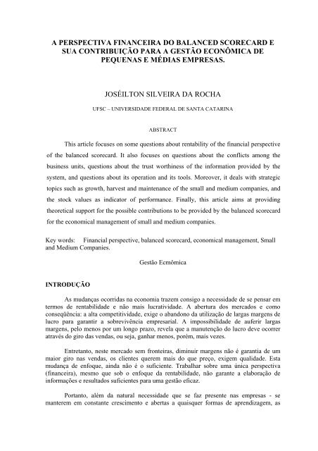 A Perspectiva Financeira do Balanced Scorecard e sua ...