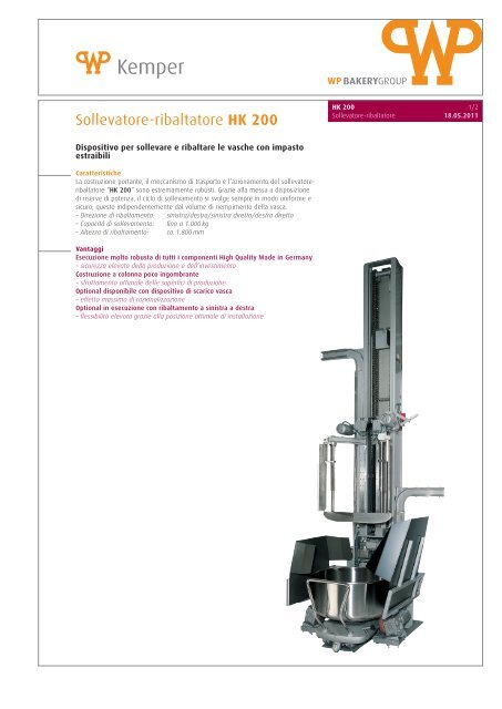 Sollevatore-ribaltatore HK 200 - WP BAKERYGROUP