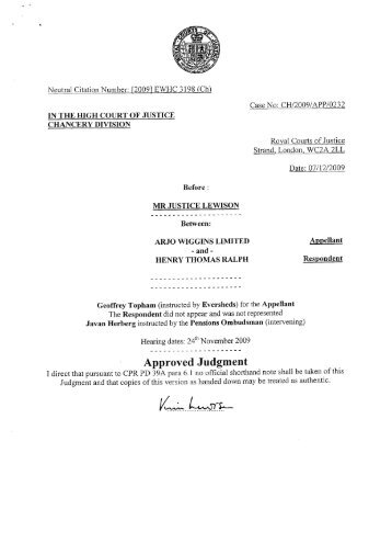 Neutral Citation Number: [2009] EWHC 3198 (Ch) Case No: CH ...