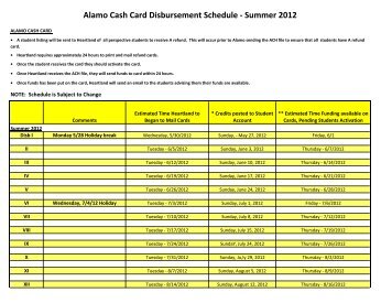 Alamo Cash Card Disbursement Schedule -â Summer 2012