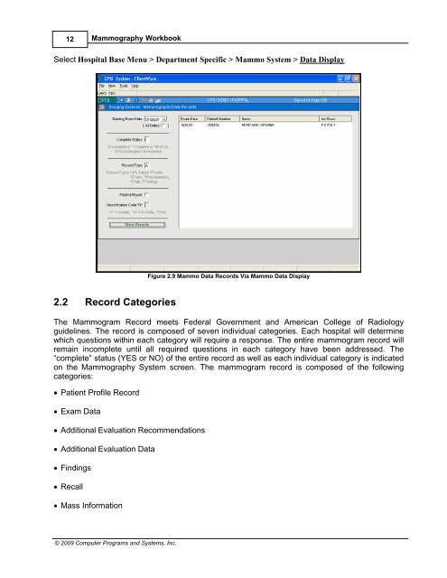 Mammography Workbook - CPSI Application Documentation