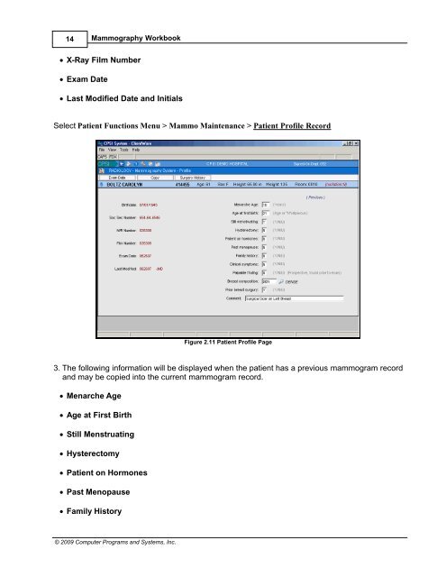 Mammography Workbook - CPSI Application Documentation