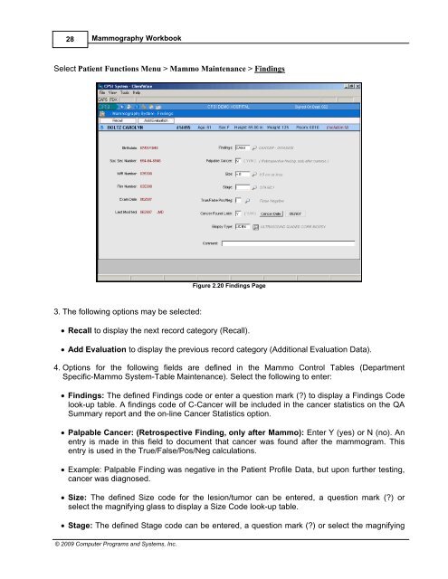 Mammography Workbook - CPSI Application Documentation