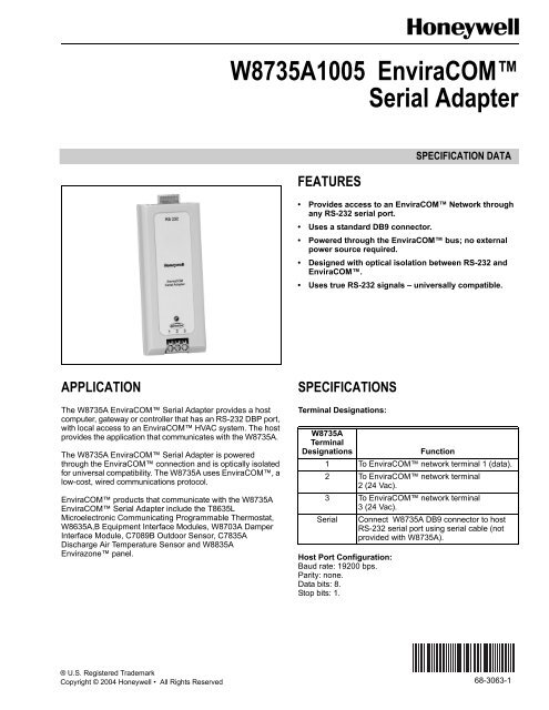W8735A1005 EnviraCOMâ¢ Serial Adapter - PexSupply.com