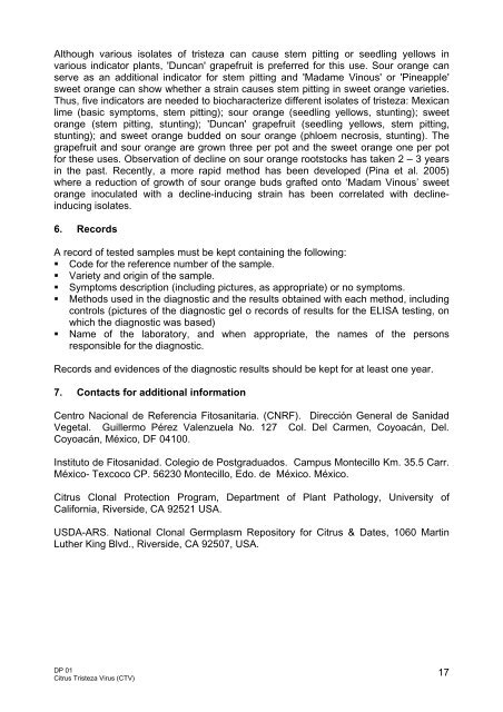 NAPPO DIAGNOSTIC PROTOCOLS DP 01 Citrus Tristeza Virus (CTV)