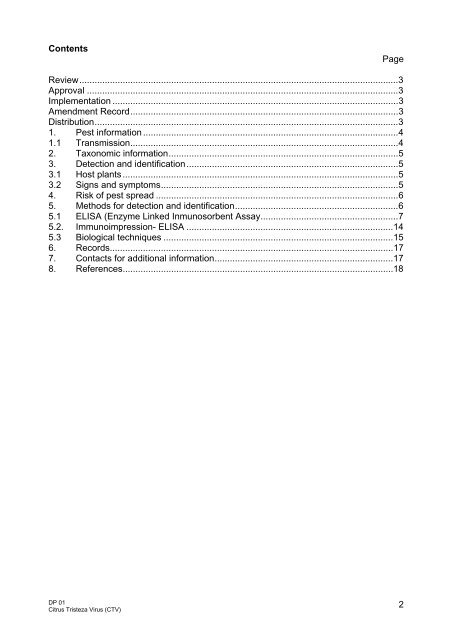 NAPPO DIAGNOSTIC PROTOCOLS DP 01 Citrus Tristeza Virus (CTV)