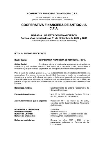 COOPERATIVA FINANCIERA DE ANTIOQUIA C.F.A.