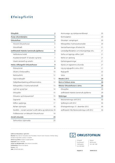 ÃrsskÃ½rsla 2012 - Orkustofnun