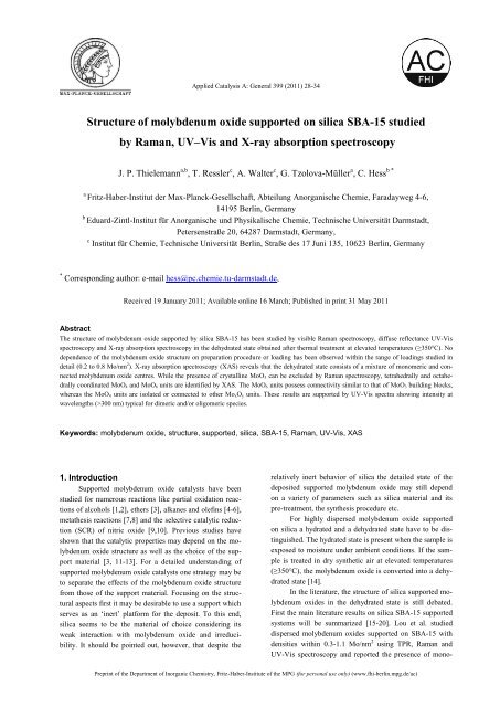 Structure of molybdenum oxide supported on silica SBA-15 studied ...