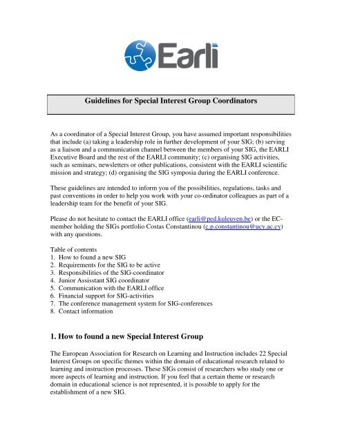 Guidelines for Special Interest Group Coordinators 1. How to ... - Earli