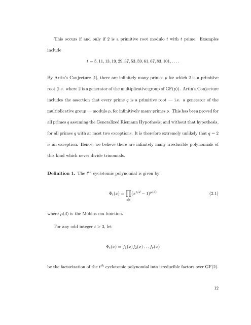 Irreducible Polynomials Which Divide Trinomials Over GF(2). - The ...