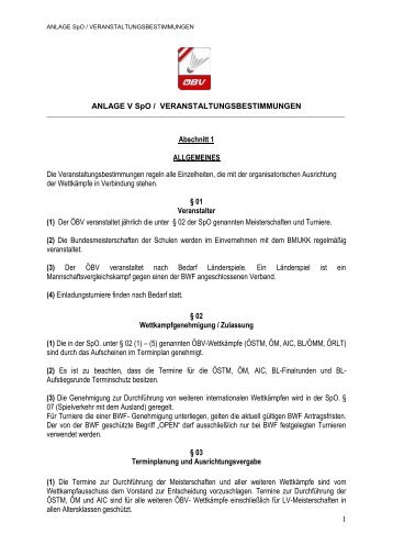 1 ANLAGE V SpO / VERANSTALTUNGSBESTIMMUNGEN Abschnitt ...