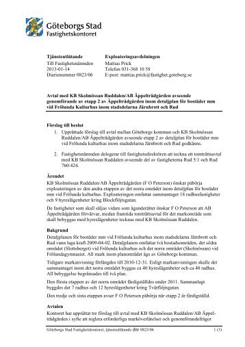 TjÃ¤nsteutlÃ¥tande Till FastighetsnÃ¤mnden 2013-01-14 ... - GÃ¶teborg